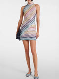 Women's Sleeveless Collar Dress Print Bag Hip Fashion Dress Women