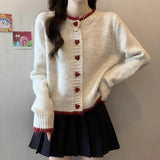And Autumn 2025 New Sweater Coat Women's Design Color Love Button Knitted Shirt Short Long-Sleeved