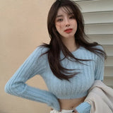 Women Knitted Pullover Sweater Mink Cashmere Pure Desire Short Tight-fitting Long-sleeved