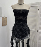 Gothic Lace Tective Sexy Sleeveless Top Irregular Ribbon Decor Punk Wrap Chest Vest