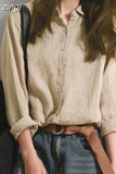Women Tops White Blouse Fashion 2023 Vintage Cotton and Linen Office Shirt Loose Solid Long Sleeve Button Clothes