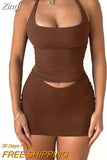 Solid Summer Halter Two Piece Sets Fashion Outfits Halter Crop Top and Skirt Matching Set Sexy Backless Co-Ord