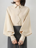 Kong Style Retro POLO Collar Big Lantern Sleeve Long-Sleeved Shirt For Women 2025 New Irregular Design Feel