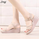 New Comfortable Walking Fashion Black All-match Casual Solid Color Platform High Heels Wedges Women's Summer