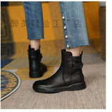 Martin Boots Women Wish British Thick-Bottom Single Boots Retro Flat-Bottom Short