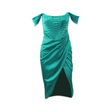 Zingj Women's Shoulder Strapless Fishbone Slim Slit Solid Color Fashion Sexy