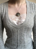 V-neck lace patchwork cable knit