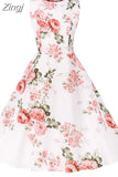 Floral Print Summer Dress Women Elegant Vintage Casual O Neck A Line Midi Party Sundress Vestidos With