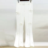 Hot New Star Fashion Heavy Industry Three-Dimensional Flowers Decorated Micro-Tpeaker Trousers Suit