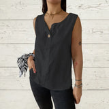 Summer New Women's Vest Casual Loose Cotton T-Shirt Button