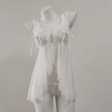 Pajamas Female Senior Lace Front Buckle Fork Mesh Slim Transparent Pure Desire Sling Aja Skirt Home