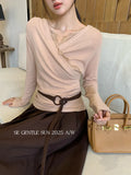 Xixi 2025 Autumn White Label New Temperament Lace V Word Collar Shirt Lady Set Top Dress Woman
