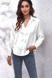 Fashion Button Up Satin Silk Shirt Youth Woman Blouses Cheap and Pretty Blouses Satin Luxury Shirt OL Female
