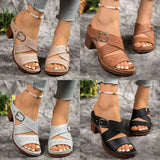 Out And Coarse Roman Cool Slippers 2025 Summer New Word With Large-Size High-Heeled Women's