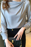 Women Blouses Chiffon Shirts Women Beading Blouse Tops Woman Long Sleeve Shirt Woman Pleated Shirts Pullover Ladies