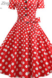 Polka Dot Dress Women Short Sleeve Robe Femme Vintage Dress Elegant Party Office Midi Rockabilly