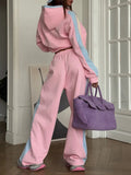 Wind Hit Striped Decorative Letters Embroidered Hoodie Casual Loose Trouser Set