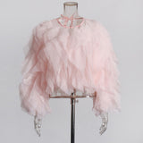 Elegant Short-Colored Women's Top 2025 Autumn And Winter New High-End Splicing Multi-Layer Mesh Shirt
