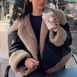 Faux Fur Collar Pu Leather Jacket-Outfit