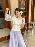 Xixi 13 Lines 2025 Summer New Korean Version Of Temperament Lace Jersey Short-Sleeved Top