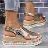 Summer New Large-Size Fish Mouth Buckle Slope Heel Sandals Women's Fashion Comfortable Thick-Soled Bright Face Women's