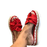 Version Of The New Large-Size Linen Thick-Bottom Slippers Women Bow Linen Rope Slope And Beach Cool