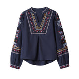 Spring And Summer New French V-Neck Heavy Industry Embroidery Shirt Embroidered Long