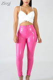 Solid Y2K Faux PU Leather Pants for Women Fashion High Waist Bodycon Stretchy Slim Long Trousers Casual Streetwear