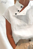 Linen Shirts Fashion Oversized Blouses Women Short Sleeve Blusas 2023 Summer Casual Loose Camisas Solid Tunic Tops