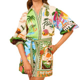 Women's Dress 2025 Casual Fashion Print Shirt Seven-Sleeve Commuter