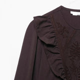 New Fashion Temperament Women's Pure Color Flower Embroidery Shirt