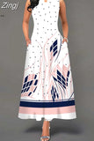 Boho Long Dresses Women Elegant Sleeveless Casual Floral Print Beach Party Maxi