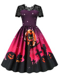 Dress Christmas Costume Women Lace Short Sleeve Hight Waist Vintage Evening Party Prom Casual