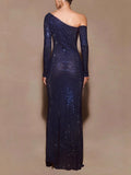 Women's Perspective Evening Dress Dress Sexy Long-Term Repair Shoulder Woman