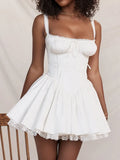 White Corset Lace Flare Mini Dress-Outfit