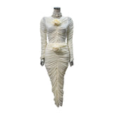 Light Ripe Breeze Early Spring Fashion Three-Dimensional Flowers Wrinkle Elastic Coat On The Head + Wrinkle Bag Hip Step Half Skirt