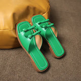 Bow One-Word Flat-Bottomed Slippers Women Wearing Exposed Toe Lazy Beach Cold