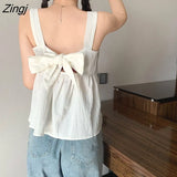 Women Colorful Trendy Sexy Korean Square Collar Elegant Bow Backless Loose Streetwear Chic Japan Tops Female Mujer