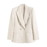 Women's Spring And Autumn Fashion Double Buckle Flowers This Lattice Suit Jacket Retro Long-Sleeved Pocket Suit
