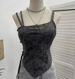Wasteland Hottie Wearing Sling Vest To Do Old Hole Tie Dye With Chest Cushion Short Sleeveless Top
