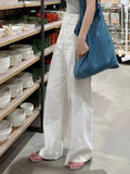 Early Spring New Small White Cotton Broad Leg Trousers High Waist Hanging Feeling Thin Straight Casual Pants Women's