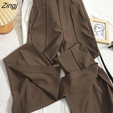 Pants Women Boot Cut Slit High Waist Solid All-match Korean Style Office Lady Autumn Temperament Classy Clothing