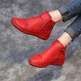 And Winter New Women's Shoes Winter Plus Velvet Leather Women's Boots Handmade Short Boots Women Flat Bottom Leisure Soft Bottom