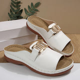 New Large-Size Lady Fashion Flat-Bottomed Slippers Metal Chain Thick-Soled Women's