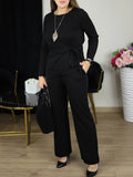 Women's Clothing Spring And Autumn Loose Large-Size Round-Neck Strapped Trousers Casual Fashion Two
