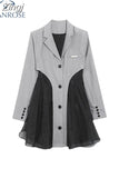Dress Tulle Patchwork Women Fall Popular Dress Design Stylish Ladies Solid Retro Button Temperament Dress Chic