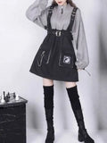Zingj Women Gothic Punk Lolita Dress Casual High Waist Long Sleeve Girl Fake Two Piece Contrast Patchwork Dresses+Belt Outfit 1215-1-Outfit