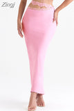 2 Pieces Set Sexy Elegant Pink One Shoulder Crop Top and Long Skirt Set Satin Evening Night Party Dresses Women Outfit