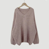 Solid Color V-Neck Oversized SweaterOutfit