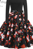 Note Print Elegant Party Dress Women 50s 60s Retro Vintage Robe Rockabilly Casual Winter